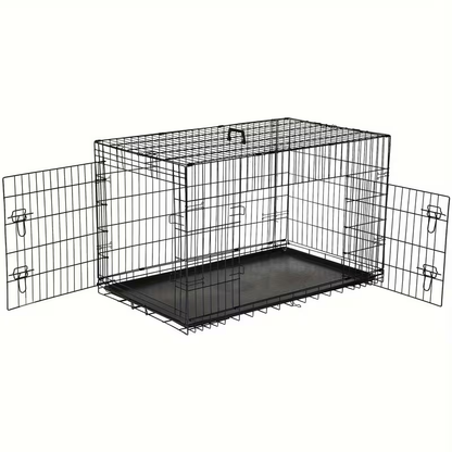 Dog Crate with Divider Panel & Double Door – Folding Metal Wire Dog Cage with Leak-Proof Tray, Indoor Outdoor Travel Pet Kennel