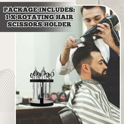 Scissor Holder Rotating 360 Degree Wooden Barber Shears Stand Organizer 10 Holes 0.71 Inch for Salon Hair Stylist Barbershop Grooming Tool