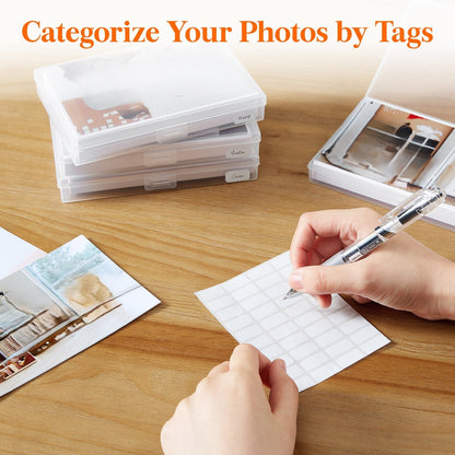4x6 Photo Storage Box with 14 Inner Photo Keeper Cases Holds 1400 Photos Clear Plastic Photo Organizer with Lids Label Stickers BPA-Free