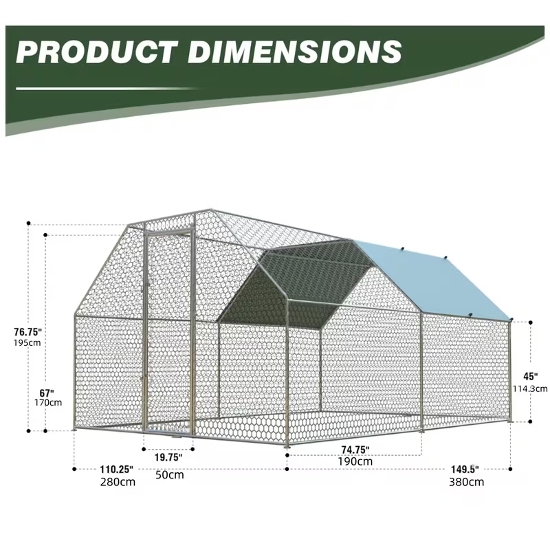 Metal Chicken Run Walk-in Poultry Enclosure with UV Protection - Dome Flat & Spire Roof Styles