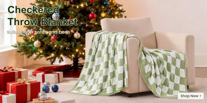 Jacquard Knit Checkered Blanket, Cozy Fluffy Plaid Throw for Couch, Bed & Sofa, All Seasons, 4 Colors