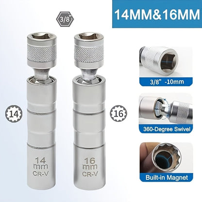 Magnetic Spark Plug Socket Set 14mm 16mm Universal 1/2 Inch Drive Alloy Steel Spark Plug Removal Tool with 3/8 Inch Drive Ratchet Wrench