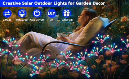 Solar Garden Lights 4-Pack Swaying Firework Stakes with Two Modes and Six Colors for Flowerbed Decor