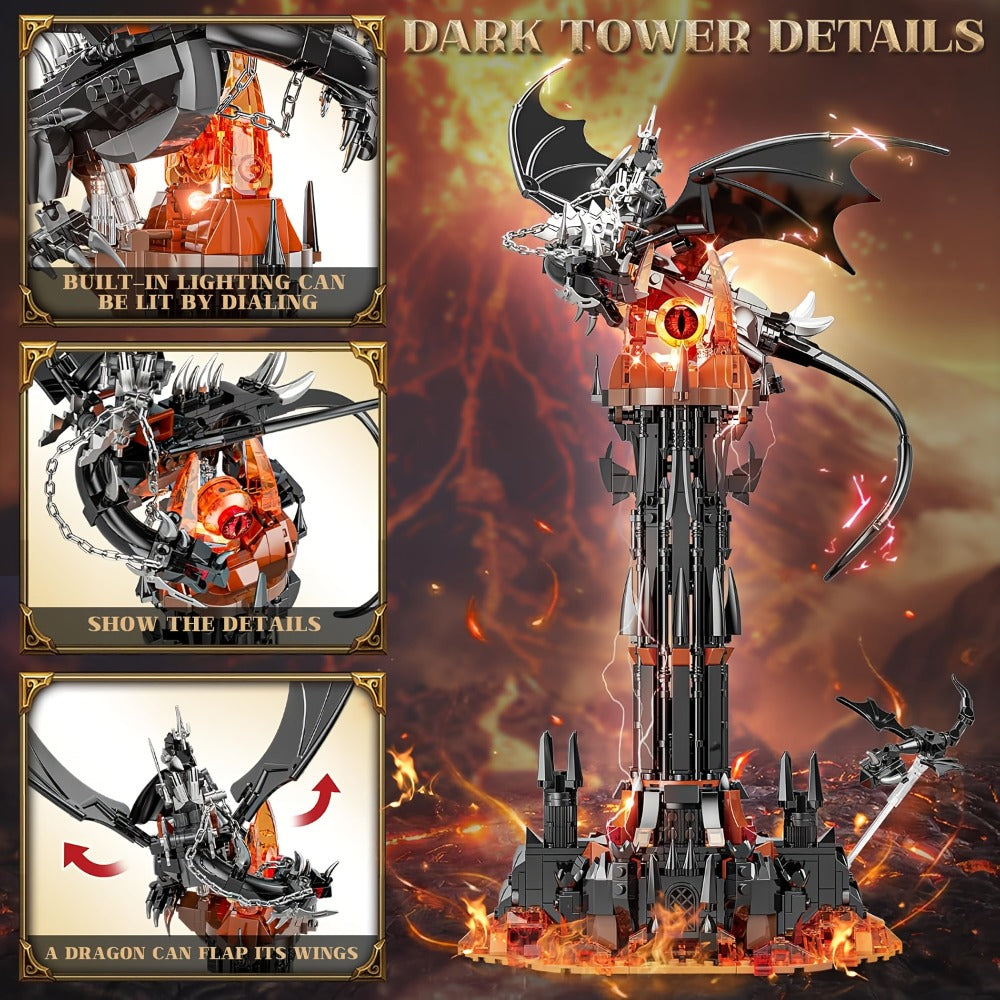 Dragon Castle Building Set Black Dragon Guardian Tower, Dark Fantasy Assembly Model Kit for Adults & Teens