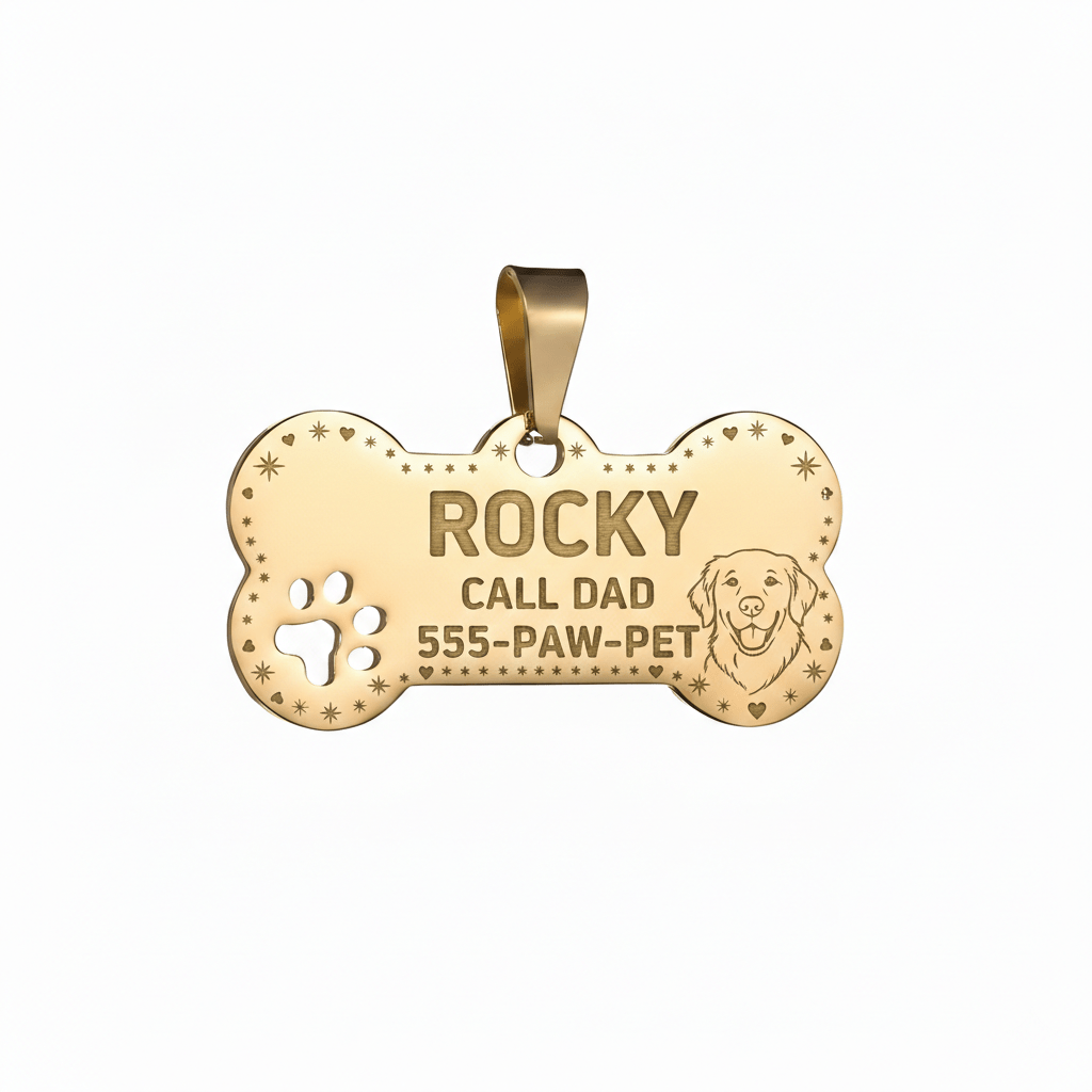 Personalized Cuban Chain Dog Collar with Engravable Bone ID Tag in Three Finishes and Sizes S to 4XL