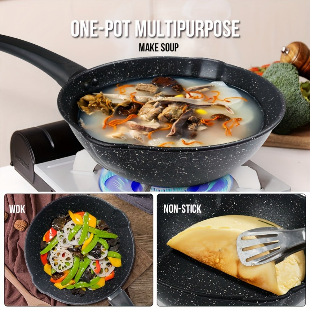 Non-Stick Cookware Set 4pcs Aluminum Frying Pan Kitchen Cooking Set Even Heat Distribution for Home Cooking, Dining and Outdoor Meals