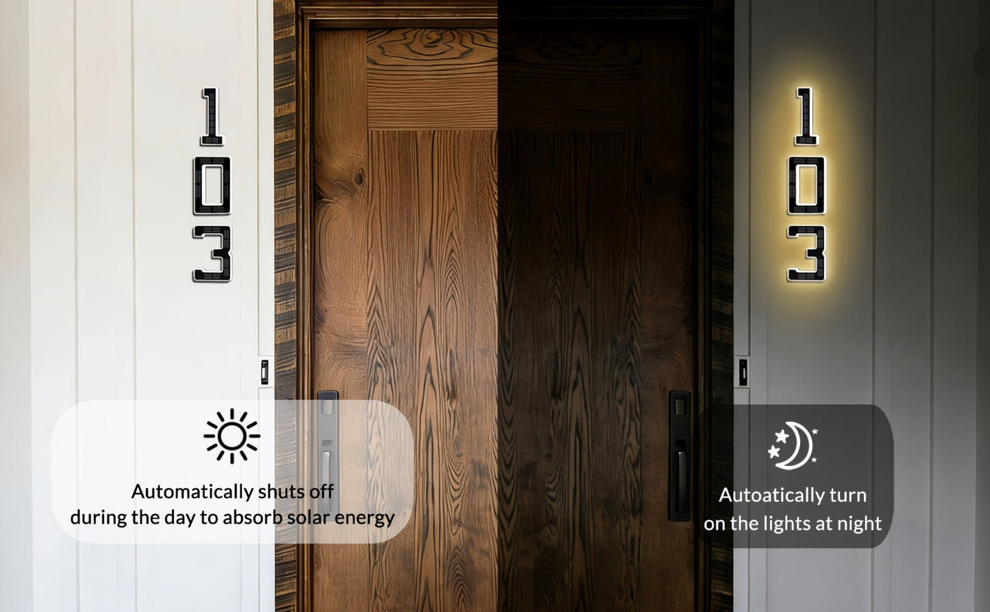 LED Solar House Number Light 6.7 Inch Wall Mounted, Smart Sensor Illuminated Address Number for Home Decor