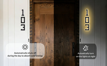 LED Solar House Number Light 6.7 Inch Wall Mounted, Smart Sensor Illuminated Address Number for Home Decor