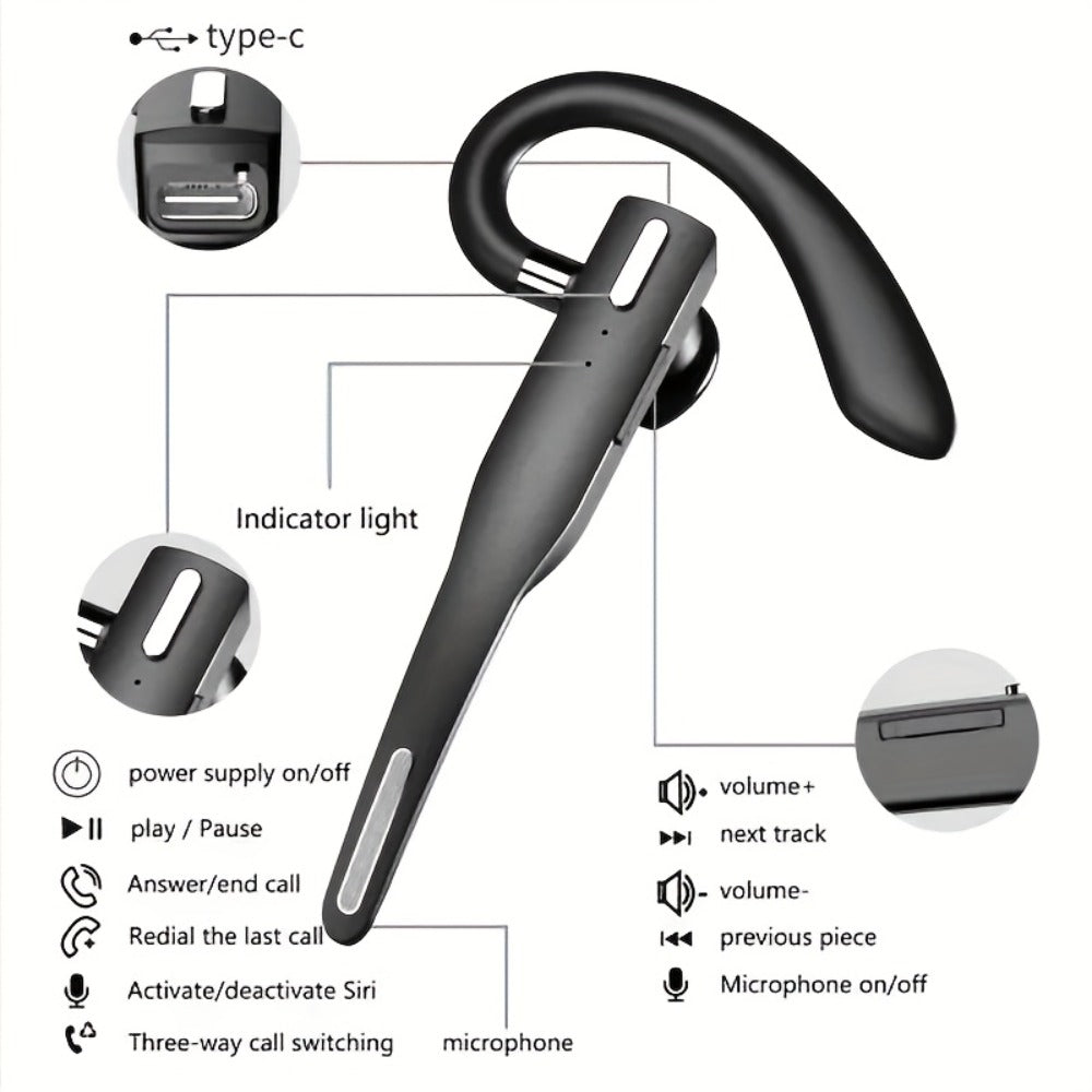 Single Ear Bluetooth Business Earbud with Microphone Call Time 15-Day Standby Rotating for Bedside Audio, Alarms and Room Entertainment