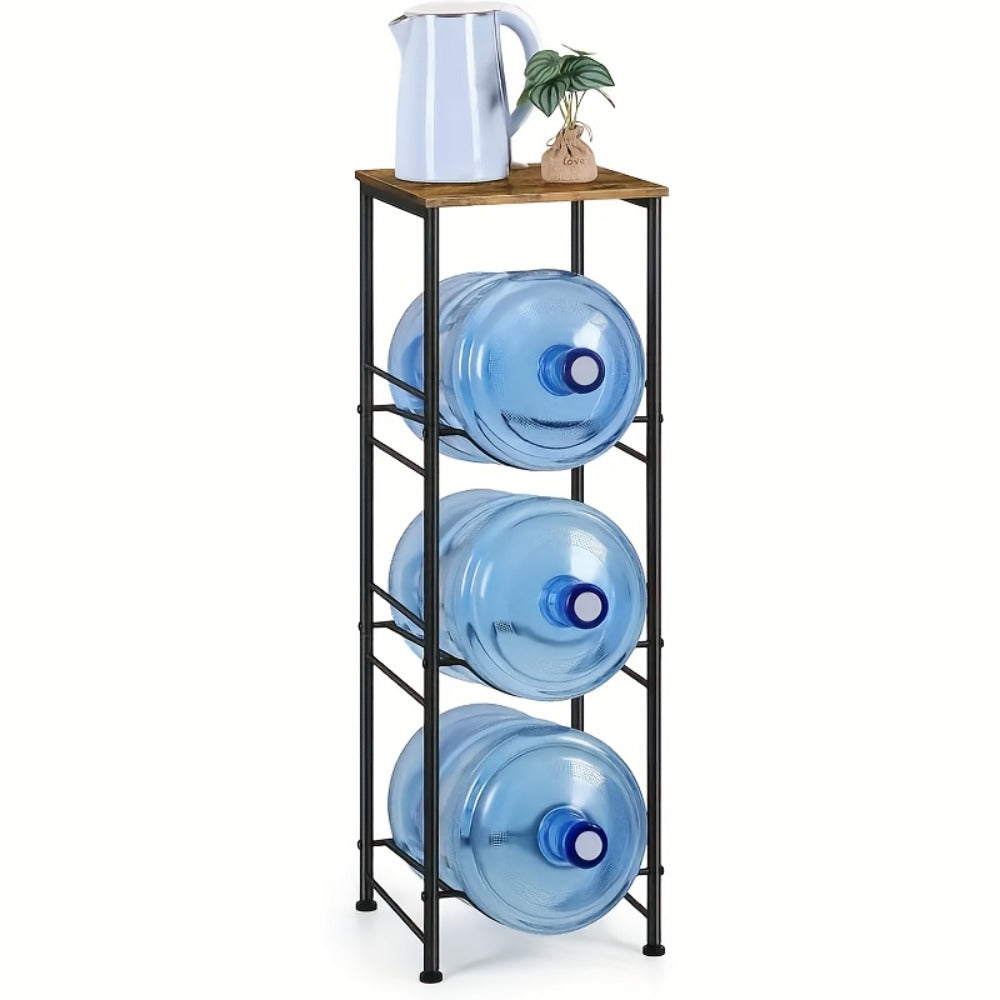 5-Gallon Water Jug Holder 3-Tier, Water Bottle Rack Organizer with Top Shelf & Adjustable Legs for Kitchen