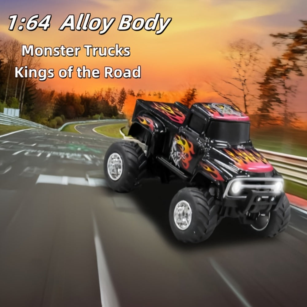 RC Monster Truck 1:64 Scale Alloy Shell with LED Lights, Multi-Control Modes, Adjustable Speed & Steering