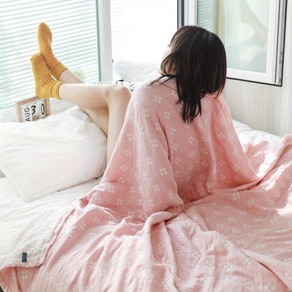 Jacquard Cotton Blanket, Geometric Cross Pattern Pure Cotton Throw, Breathable All Season, 4 Colors