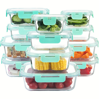 Glass Food Storage Containers with Airtight Lids – Borosilicate Glass Meal Prep Containers Set, Microwave Dishwasher Freezer Safe