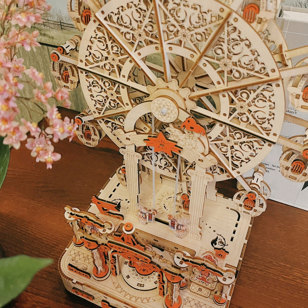DIY Wooden Ferris Wheel Music Box Kit, 3D Mechanical Spinning Puzzle Model with the Listed Color, Size or Set Options for Everyday Use