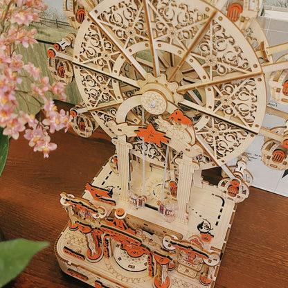 DIY Wooden Ferris Wheel Music Box Kit, 3D Mechanical Spinning Puzzle Model with the Listed Color, Size or Set Options for Everyday Use
