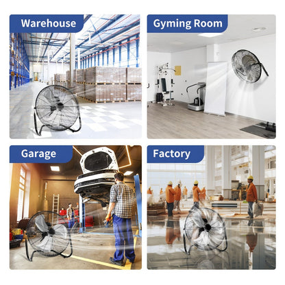 Three-Speed Metal Floor Fan with Tilt Frame in 9-, 14- or 20-Inch Black, Silver or Blue Options