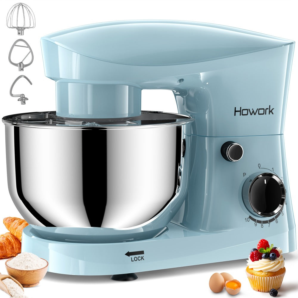 Stand Mixer 5QT, 10-Speed Electric Kitchen Mixer with Dough Hook, Flat Beater, Wire Whip & Pouring Shield