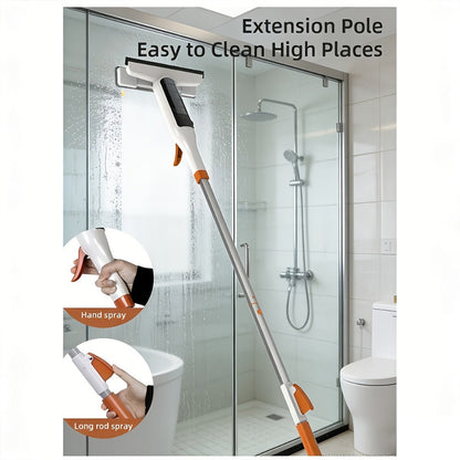 3-in-1 Glass Cleaning Kit with Durable Metal Pole & Scraper, Window Cleaner Tool for High Windows Shower Doors Car Windshields