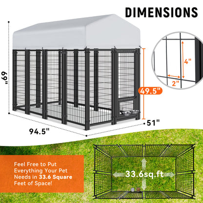 Outdoor Dog Enclosure Welded Wire Steel with UV-Resistant Roof Cover Secure Lock Dog Playpen Fence Run for Large Dogs 4x4 6x4 8x4 ft 6ft