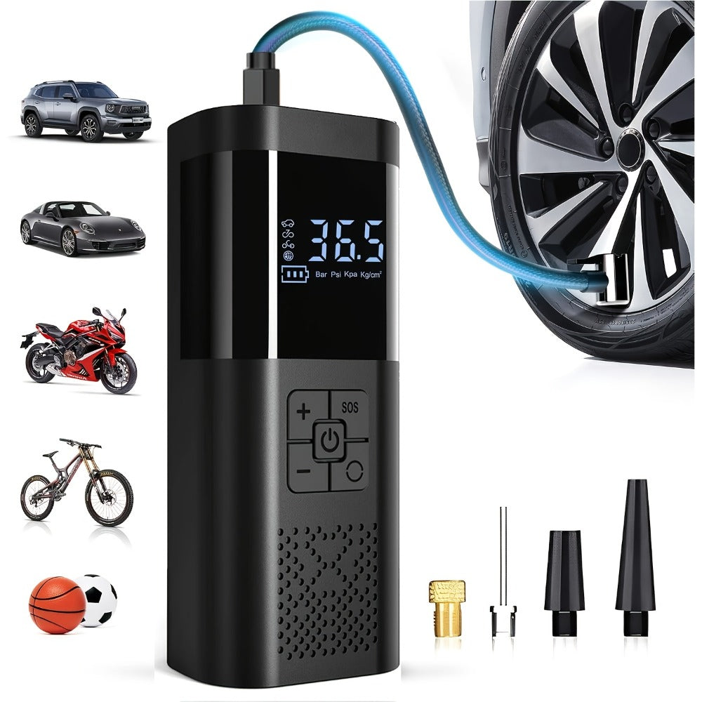 Portable Tire Inflator Air Compressor 150PSI – Cordless Smart Air Pump with Digital Pressure Gauge, LCD Display, 3X Fast Inflation