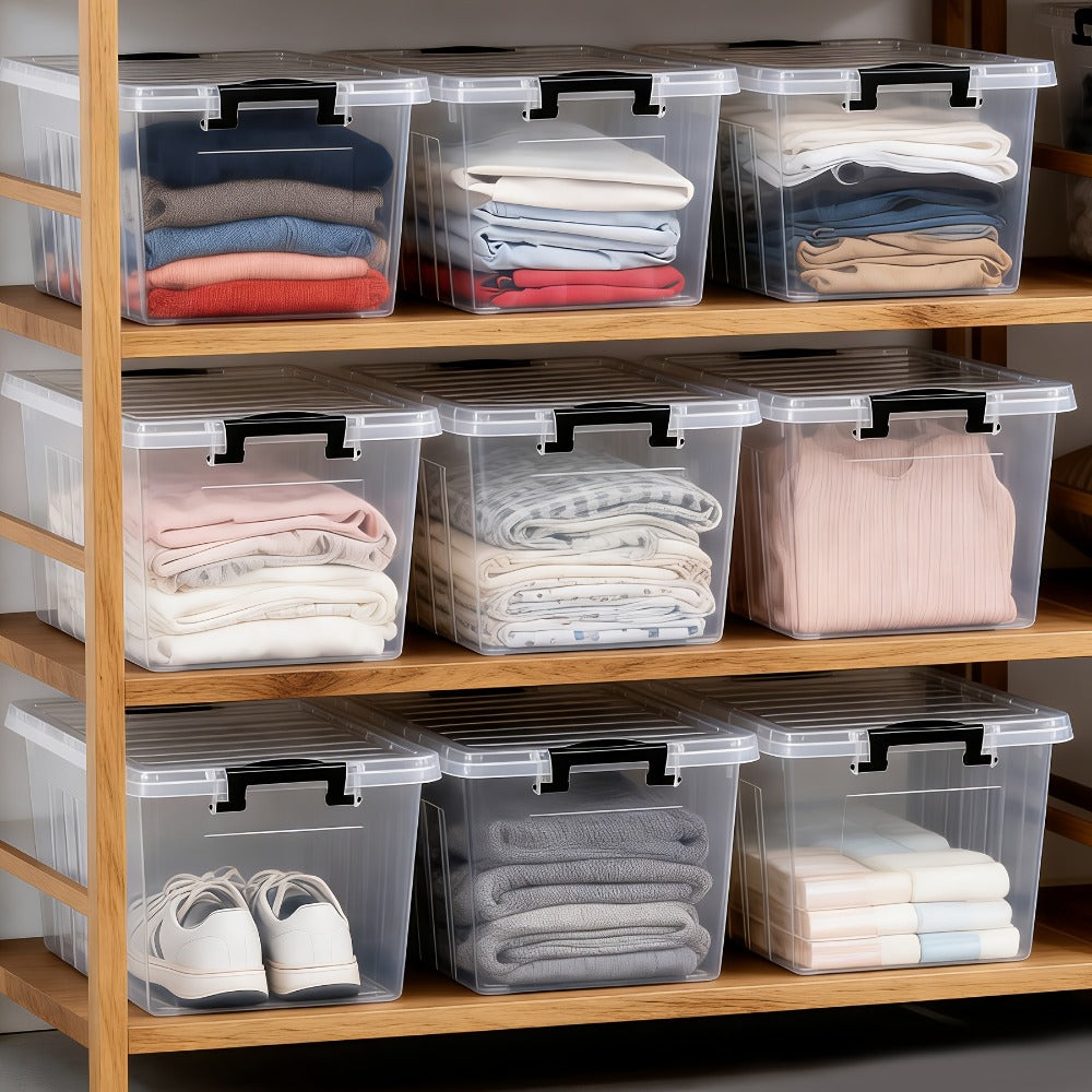 Clear Plastic Storage Bins with Lids 6 Pack Stackable Storage Containers with Snap-Tight Locks for Home, Office, Garage & Basement