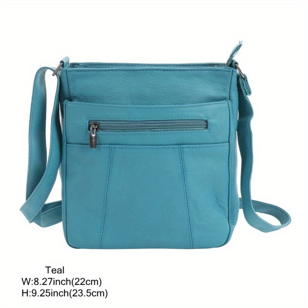 Genuine Leather Messenger Bag for Men Women Anti-Theft Zipper Multi-Pocket Shoulder Crossbody Bag Laptop Organizer Spacious Handbag Purse