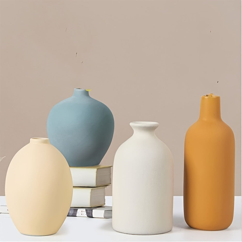 Ceramic Vase Set of 4 Small Vases for Dried Flowers Pampas Grass, Morandi Color Modern Farmhouse Home Decor
