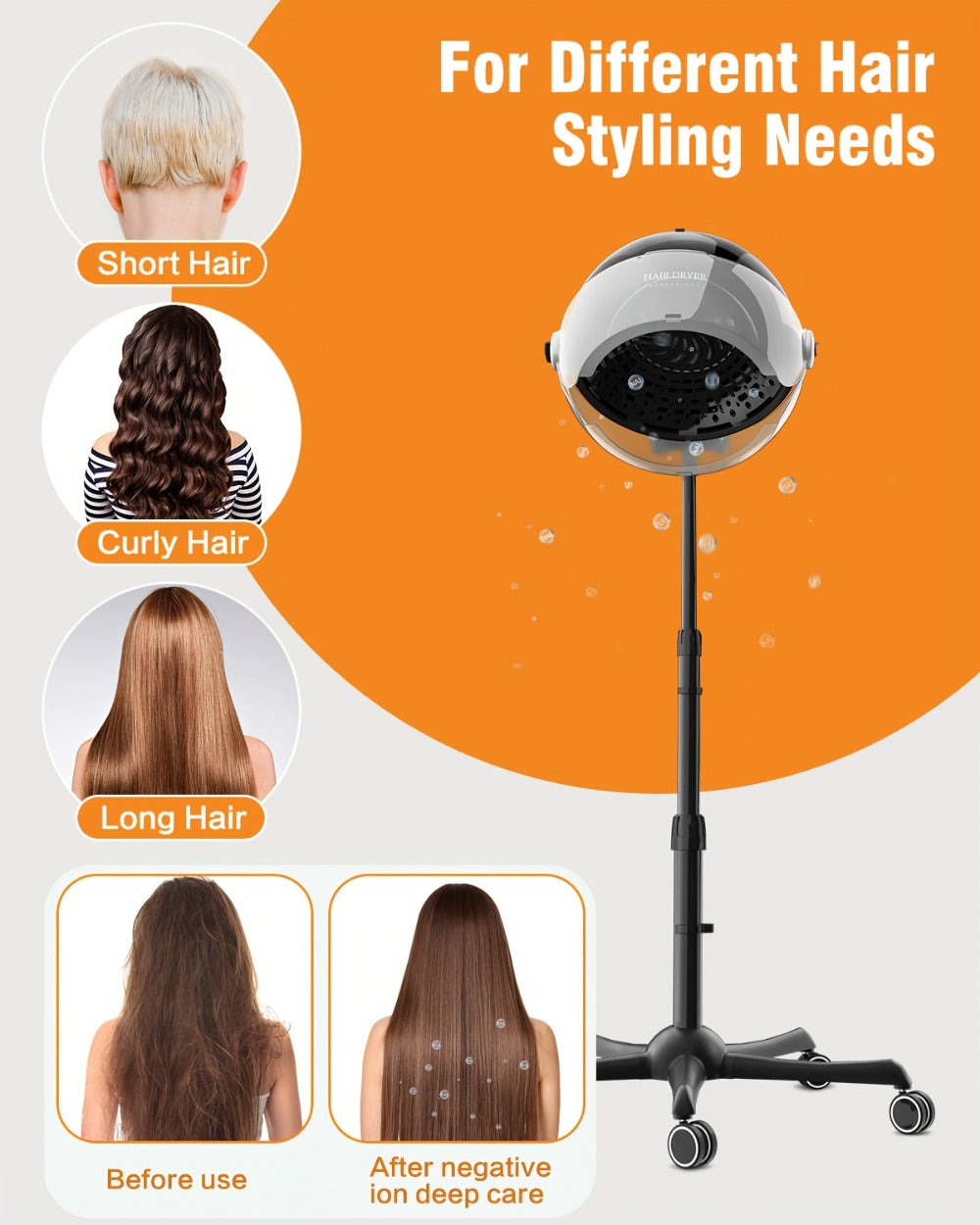 Ionic Floor-Standing Hooded Hair Dryer 1875W, Adjustable Height Professional Salon Hood Dryer for Deep