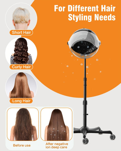 Ionic Floor-Standing Hooded Hair Dryer 1875W, Adjustable Height Professional Salon Hood Dryer for Deep