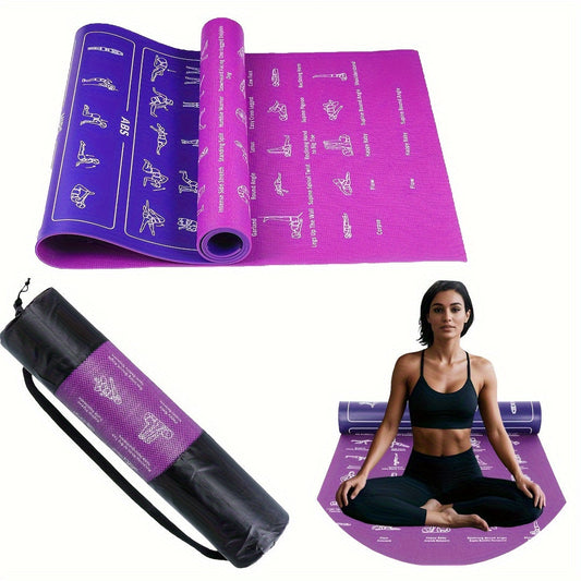 Yoga Mat with 75 Yoga Pose Illustrations & Side Storage Bag – Non-Slip Extra Thick Flexible Durable Exercise Mat for Beginners Men Women