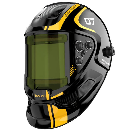 Auto-Darkening Welding Helmet – 3.94" x 3.66" Large View, True Color 1/1/1/1 Optical Clarity, Solar Powered, 4 Arc Sensors