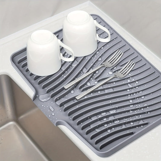 Kitchen Mat Set, 34.5x19-Inch Silicone Slope-Drain Drying Pads in Black or Gray, Single or 2-Piece Options
