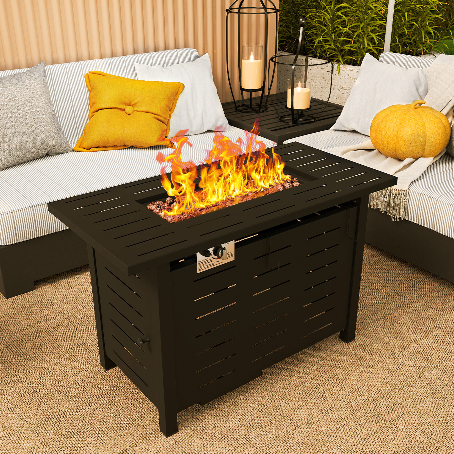Propane Fire Pit Table Outdoor 50, 000 BTU Gas Fire Table with Lid Lava Rocks & Cover for Patio Backyard Deck Black Brown 40"/44"