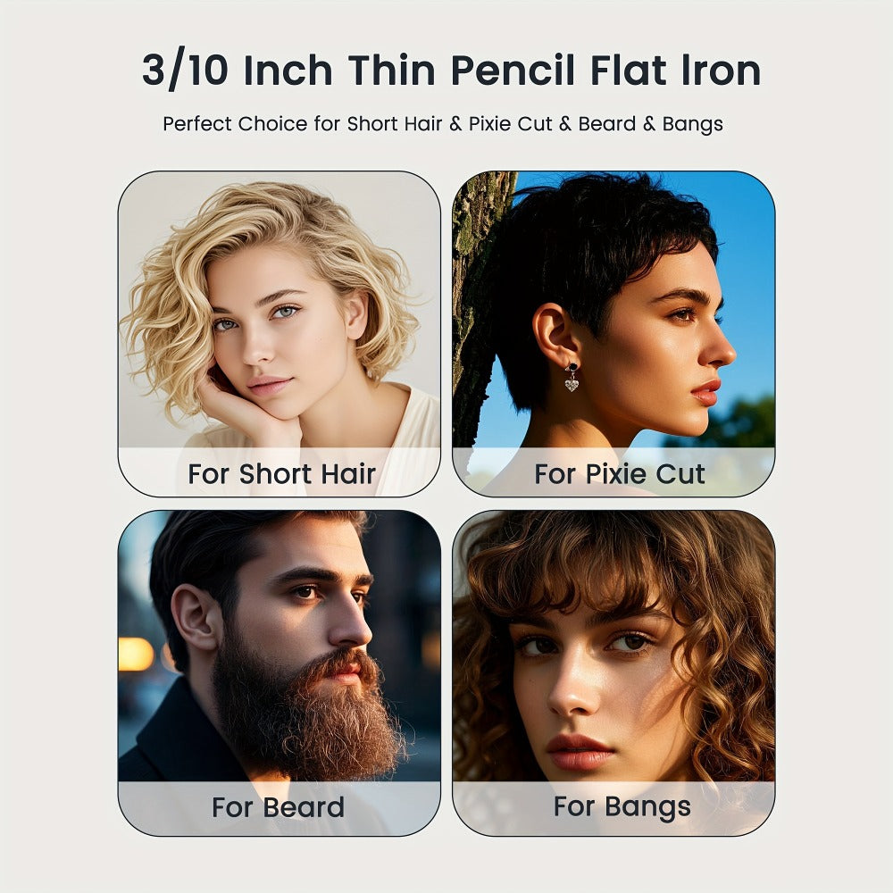 Mini 0.3 Inch Hair Straightener 2-in-1 Curler Titanium Plates 5 Heat Settings 450°F, for Home, Travel and Salon Hair Styling