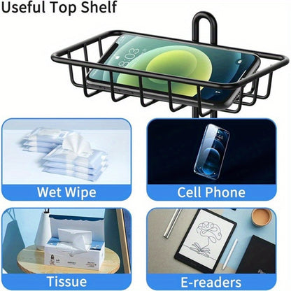 Freestanding Toilet Paper Holder with Round Four-Roll Storage Cage, Upper Shelf and One- or Two-Pack Options