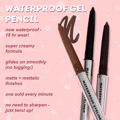 Quick-Dry Brown & Black Gel Eyeliner Pencil 3 Pack Waterproof Smudge-Proof, for Makeup, Travel and Everyday Vanity Use