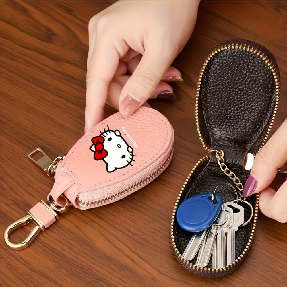 Hello Kitty Key Bag Car Key Organizer – Compact Keychain Pouch with Golden Zipper, Multi-Functional Key Storage Wallet