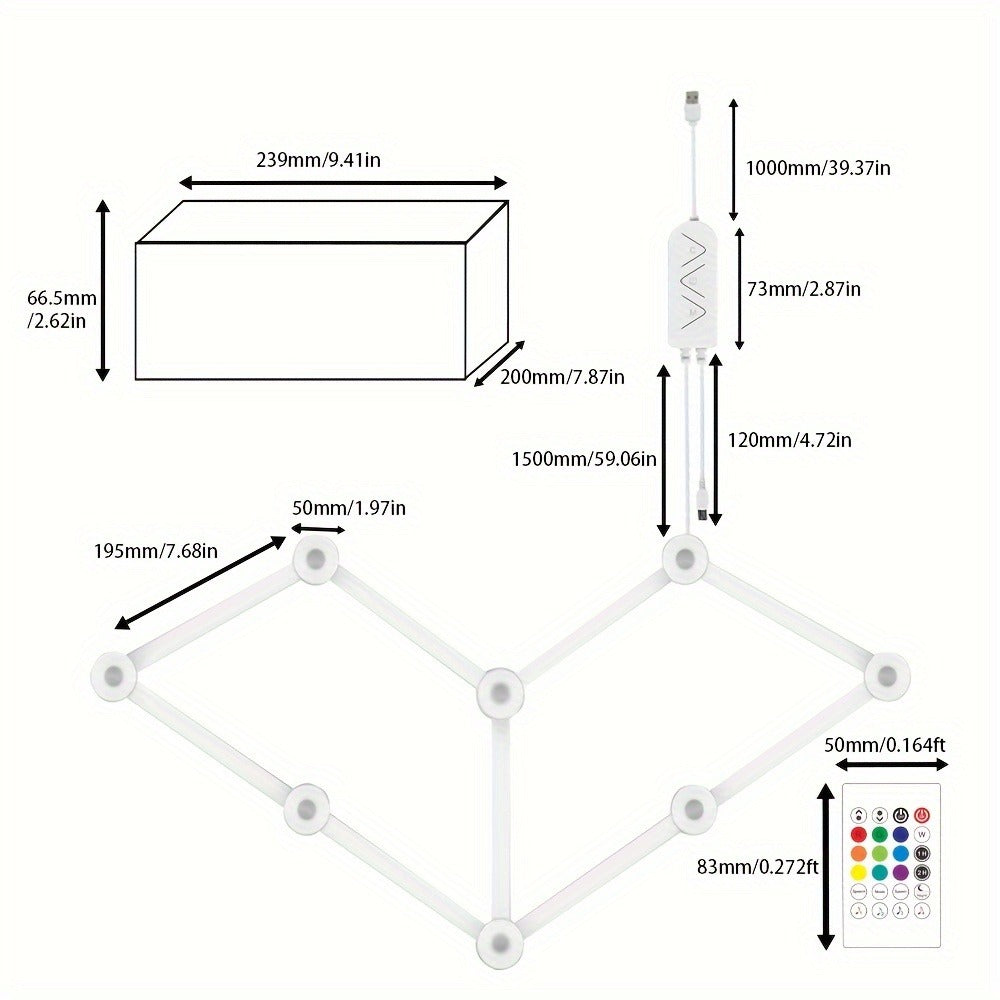 Modular LED Atmosphere Light 9pcs Starry Sky RGB, Freely Splicing, Music Sync, App & Voice Control