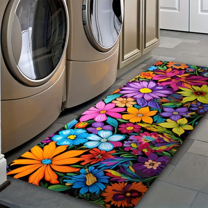 Kitchen Mat Floral Design, Rectangular Rug, 100% Polyester Floor Mat for Kitchen, Bathroom, Laundry Room