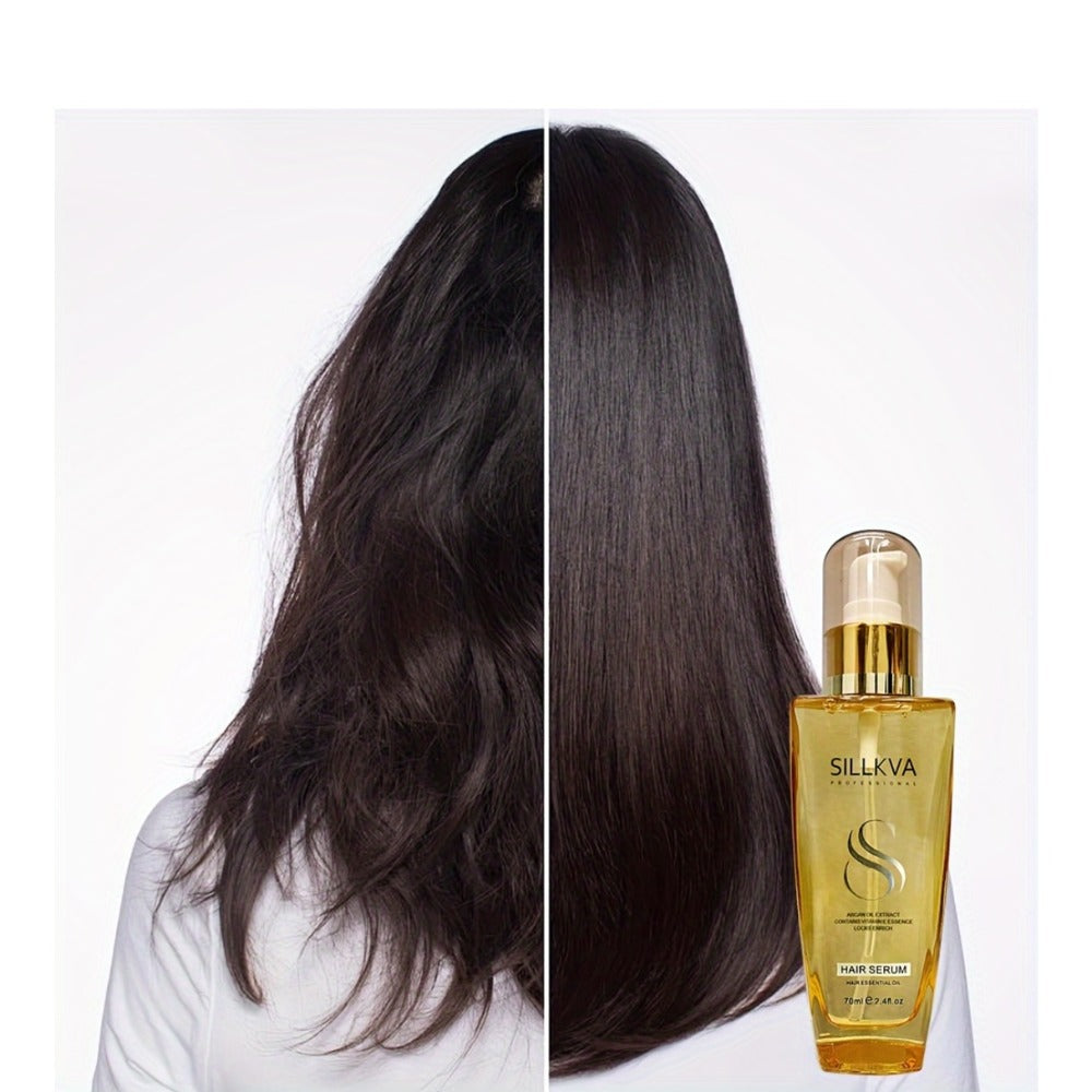 SILLKVA Argan Oil Liquid Hair Serum, Frizz Control & Flyaway Tamer, Smoothing Leave-In Treatment for Dry Damaged Hair