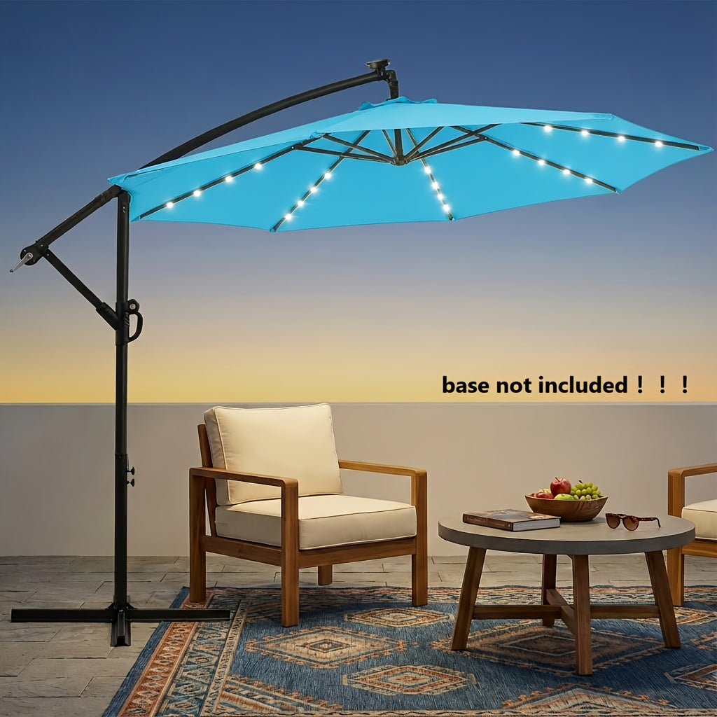Patio Umbrella 10FT Offset Cantilever Solar LED Style with Tilt, Crank and 16 Base-Choice Color Options