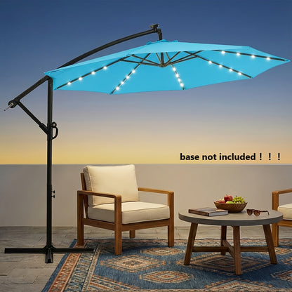 Patio Umbrella 10FT Offset Cantilever Solar LED Style with Tilt, Crank and 16 Base-Choice Color Options