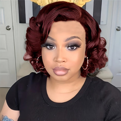 Synthetic Wig 4-Inch Dark Brown Body-Wave Pixie Bob with Four Color Options for Festival Looks