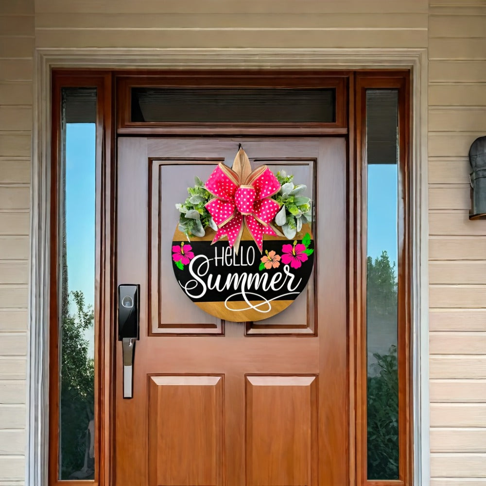 Summer Door Hanger for Front Door - Hello Summer Spring Wreath All Season Door Decor for Entryways, Bedrooms and Living Spaces