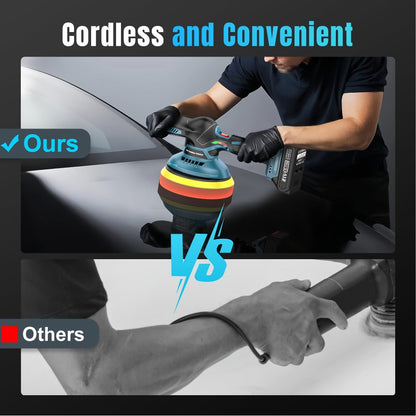 Cordless Buffer Polisher 6 Inch Dual Action Kit 2pcs 21V 2.0Ah Rechargeable Battery for Everyday Face, Beard and Body Grooming