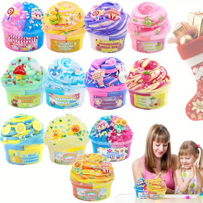 Slime Kit for Girls Boys 12 Cups, Fruit Color Fluffy Slime Making Set with Bull Glue & Mixed Mud