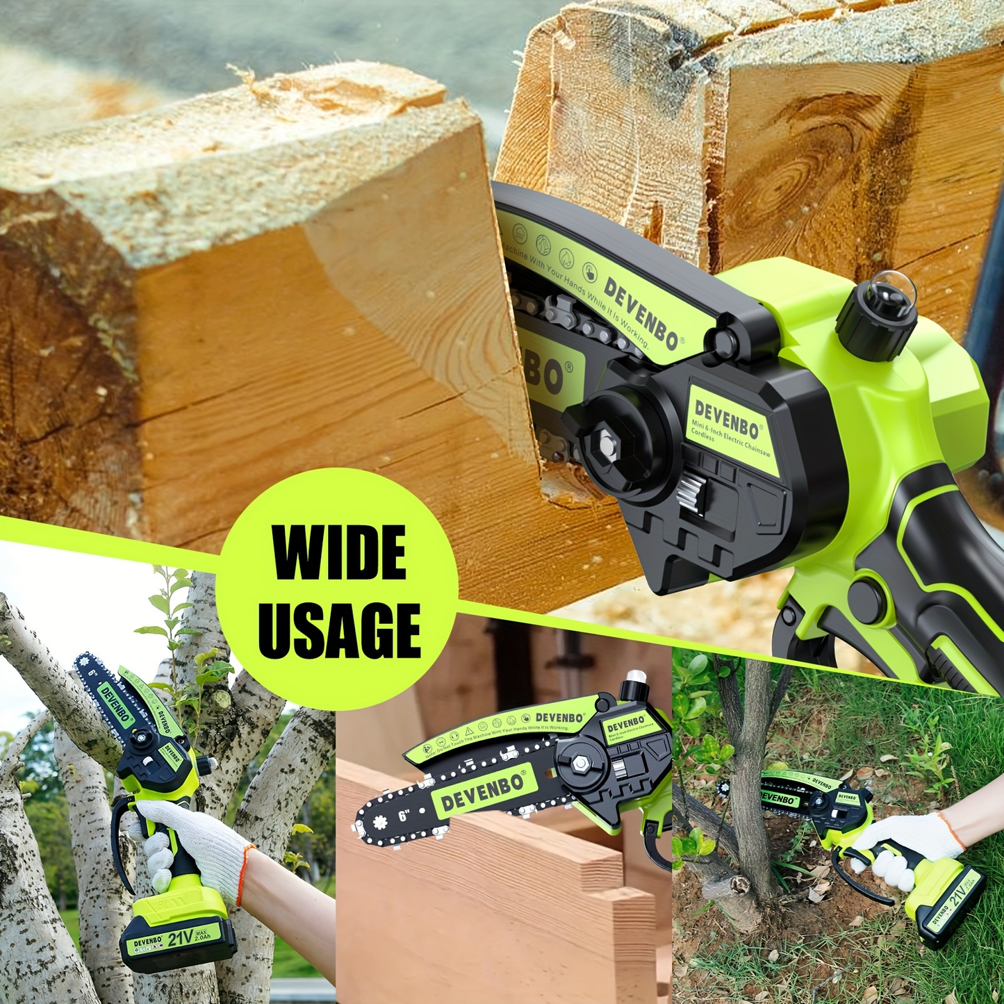 Cordless Mini Chainsaw 6-Inch, Handheld Pruning Saw with Rechargeable Battery, Adjustable Chain Tension
