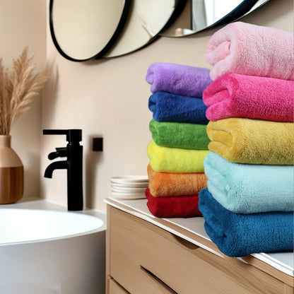 Eighteen-Piece Bath Towel Set with Four Bath Towels, Four Hand Towels and Ten Washcloths in 16 Colors