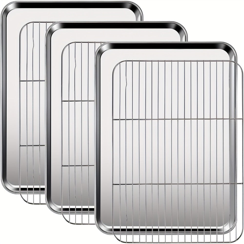 Baking Sheet and Rack Set Stainless Steel Half Sheet Pan with Cooling Rack Rust Free for Cookie for Grilling, Camping and Outdoor Meals