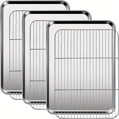 Baking Sheet and Rack Set Stainless Steel Half Sheet Pan with Cooling Rack Rust Free for Cookie for Grilling, Camping and Outdoor Meals